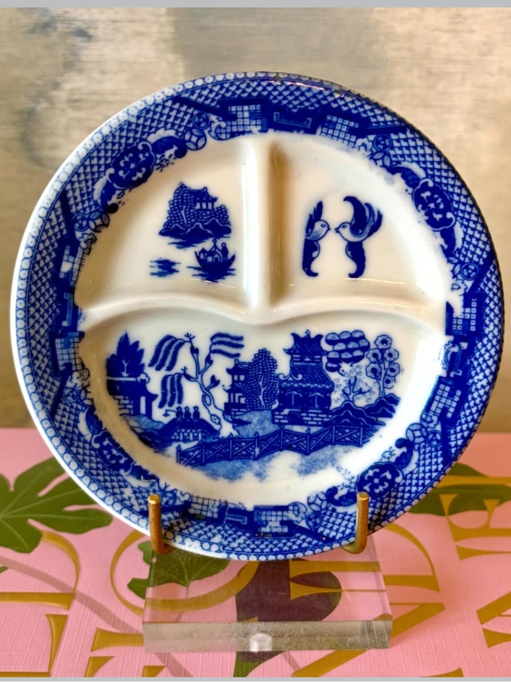 Mini Blue and White Willow-Style Divided Serving Plate